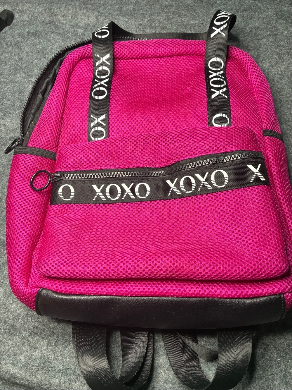 XOXO Men’s Hot Pink Mesh Backpack with Black Trim and Branded Straps